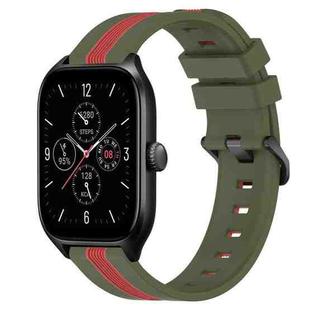 For Amazfit GTS 4 20mm Vertical Two-Color Silicone Watch Band(Army Green+Red)