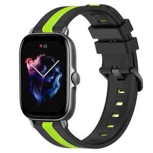 For Amazfit GTS 3 20mm Vertical Two-Color Silicone Watch Band(Black+Lime Green)