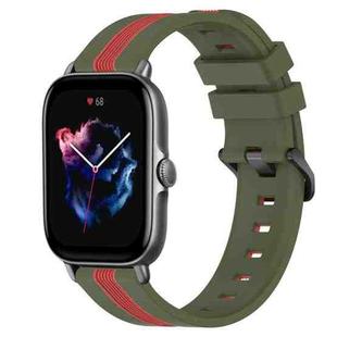 For Amazfit GTS 3 20mm Vertical Two-Color Silicone Watch Band(Army Green+Red)