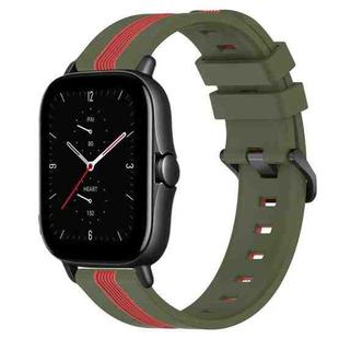 For Amazfit GTS 2E 20mm Vertical Two-Color Silicone Watch Band(Army Green+Red)