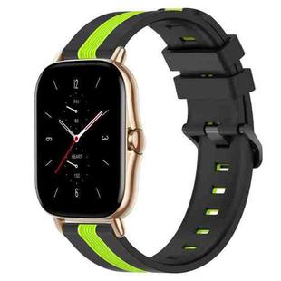 For Amazfit GTS 2 20mm Vertical Two-Color Silicone Watch Band(Black+Lime Green)