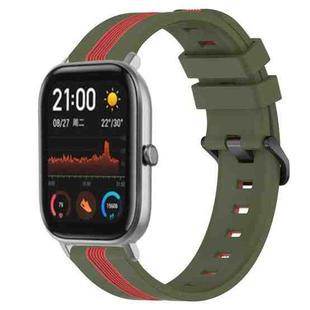 For Amazfit GTS 20mm Vertical Two-Color Silicone Watch Band(Army Green+Red)