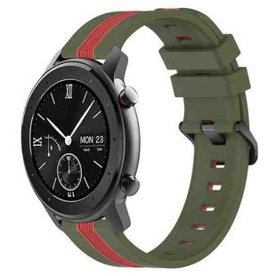 For Amazfit GTR 42MM 20mm Vertical Two-Color Silicone Watch Band(Army Green+Red)