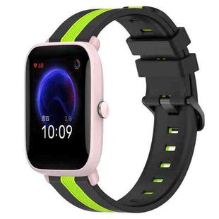 For Amazfit Pop Pro 20mm Vertical Two-Color Silicone Watch Band(Black+Lime Green)