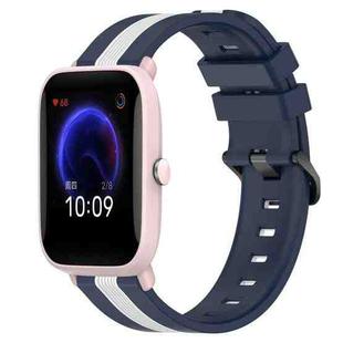 For Amazfit Pop Pro 20mm Vertical Two-Color Silicone Watch Band(Blue+White)