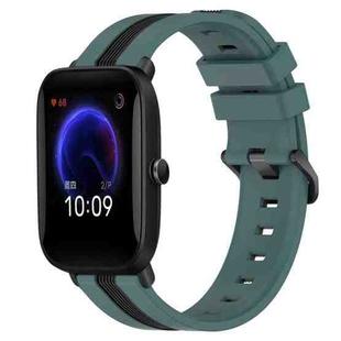 For Amazfit Pop 20mm Vertical Two-Color Silicone Watch Band(Green+Black)