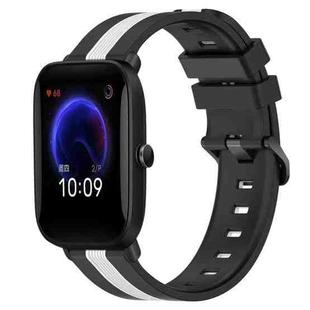 For Amazfit Pop 20mm Vertical Two-Color Silicone Watch Band(Black+White)