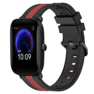 For Amazfit Pop 20mm Vertical Two-Color Silicone Watch Band(Black+Red)