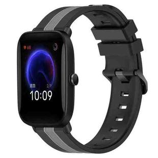 For Amazfit Pop 20mm Vertical Two-Color Silicone Watch Band(Black+Grey)