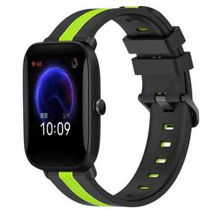 For Amazfit Pop 20mm Vertical Two-Color Silicone Watch Band(Black+Lime Green)