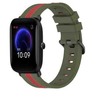 For Amazfit Pop 20mm Vertical Two-Color Silicone Watch Band(Army Green+Red)