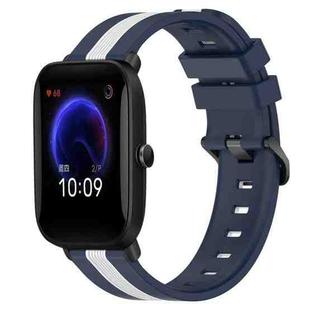 For Amazfit Pop 20mm Vertical Two-Color Silicone Watch Band(Blue+White)