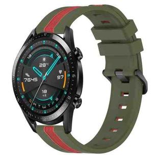 For Huawei Watch GT2 42mm 20mm Vertical Two-Color Silicone Watch Band(Army Green+Red)