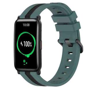 For Honor Watch ES 20mm Vertical Two-Color Silicone Watch Band(Green+Black)