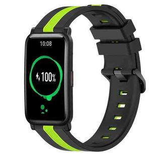 For Honor Watch ES 20mm Vertical Two-Color Silicone Watch Band(Black+Lime Green)