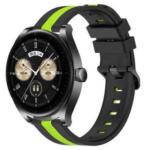For Huawei Watch Buds 22mm Vertical Two-Color Silicone Watch Band(Black+Lime Green)