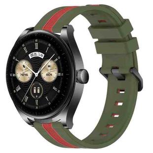 For Huawei Watch Buds 22mm Vertical Two-Color Silicone Watch Band(Army Green+Red)
