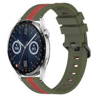 For Huawei Watch GT3 46mm 22mm Vertical Two-Color Silicone Watch Band(Army Green+Red)