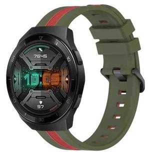 For Huawei Watch GT 2E 22mm Vertical Two-Color Silicone Watch Band(Army Green+Red)