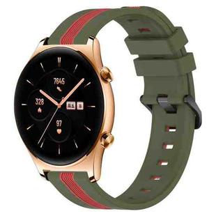 For Honor Watch GS 3 22mm Vertical Two-Color Silicone Watch Band(Army Green+Red)