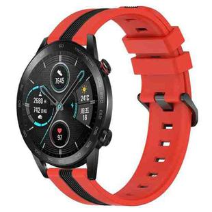 For Honor Magic Watch 2 46mm 22mm Vertical Two-Color Silicone Watch Band(Red+Black)
