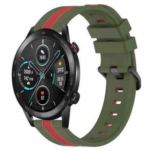 For Honor Magic Watch 2 46mm 22mm Vertical Two-Color Silicone Watch Band(Army Green+Red)