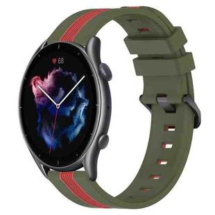 For Amazfit GTR 3 Pro 22mm Vertical Two-Color Silicone Watch Band(Army Green+Red)