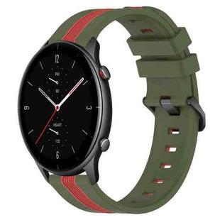 For Amazfit GTR 2e 22mm Vertical Two-Color Silicone Watch Band(Army Green+Red)