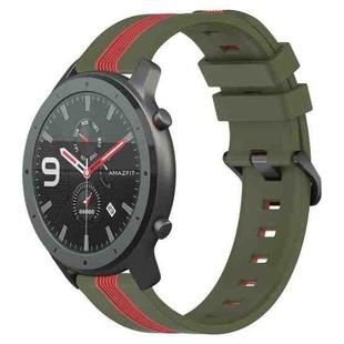 For Amazfit GTR 47mm 22mm Vertical Two-Color Silicone Watch Band(Army Green+Red)