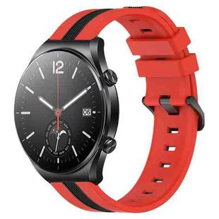 For Xiaomi MI Watch S1 22mm Vertical Two-Color Silicone Watch Band(Red+Black)