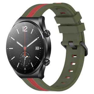For Xiaomi MI Watch S1 22mm Vertical Two-Color Silicone Watch Band(Army Green+Red)