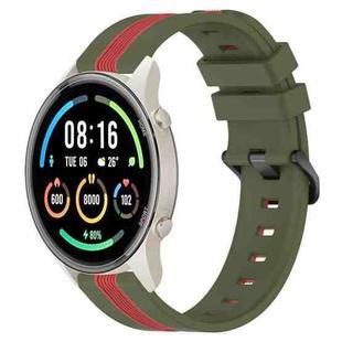For Xiaomi MI Watch Sport 22mm Vertical Two-Color Silicone Watch Band(Army Green+Red)
