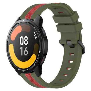 For Xiaomi MI Watch S1 Active 22mm Vertical Two-Color Silicone Watch Band(Army Green+Red)