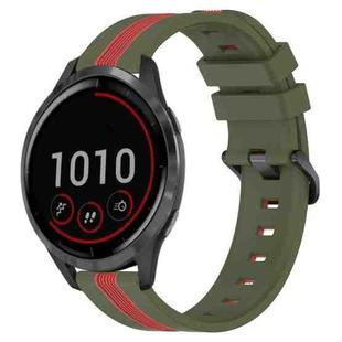 For Garmin Vivoactive 4 22mm Vertical Two-Color Silicone Watch Band(Army Green+Red)