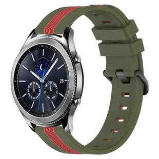 For Samsung Gear S3 Classic 22mm Vertical Two-Color Silicone Watch Band(Army Green+Red)