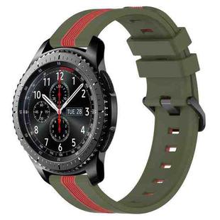 For Samsung Gear S3 Frontier 22mm Vertical Two-Color Silicone Watch Band(Army Green+Red)