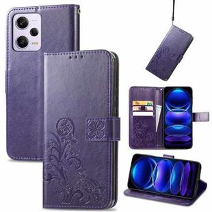 For Xiaomi Redmi Note 12 Pro 5G Four-leaf Clasp Embossed Buckle Leather Phone Case(Purple)