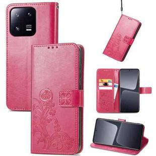 For Xiaomi 13 Pro Four-leaf Clasp Embossed Buckle Leather Phone Case(Magenta)
