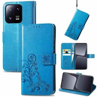 For Xiaomi 13 Pro Four-leaf Clasp Embossed Buckle Leather Phone Case(Blue)