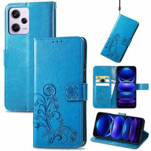 For Xiaomi Redmi Note 12 5G Global Four-leaf Clasp Embossed Buckle Leather Phone Case(Blue)