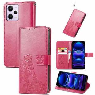 For Xiaomi Redmi Note 12 Pro+ China Four-leaf Clasp Embossed Buckle Leather Phone Case(Magenta)