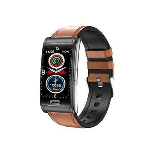 E600 1.47 inch Color Screen Smart Watch Leather Strap Support Heart Rate Monitoring / Blood Pressure Monitoring(Brown)