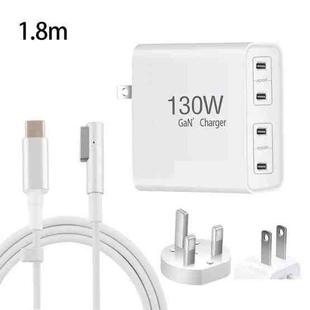 GaN 130W 4-Port USB-C PD65W / PD30W Multi Port Type-C Charger with  1.8m Type-C to MagSafe 1 / L Header Data Cable US / UK Plug