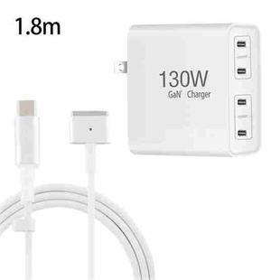 GaN 130W 4-Port USB-C PD65W / PD30W Multi Port Type-C Charger with  1.8m Type-C to MagSafe 2 / T Header Data Cable US Plug