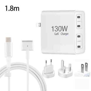 GaN 130W 4-Port USB-C PD65W / PD30W Multi Port Type-C Charger with  1.8m Type-C to MagSafe 2 / T Header Data Cable US / EU / UK Plug