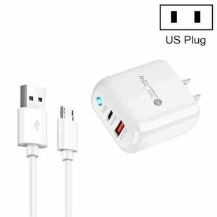 PD04 Type-C + USB Mobile Phone Charger with USB to Micro USB Cable, US Plug(White)