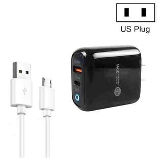 PD04 Type-C + USB Mobile Phone Charger with USB to Micro USB Cable, US Plug(Black)