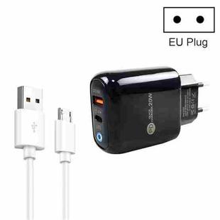 PD04 Type-C + USB Mobile Phone Charger with USB to Micro USB Cable, EU Plug(Black)