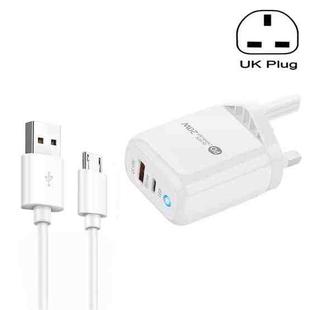 PD04 Type-C + USB Mobile Phone Charger with USB to Micro USB Cable, UK Plug(White)