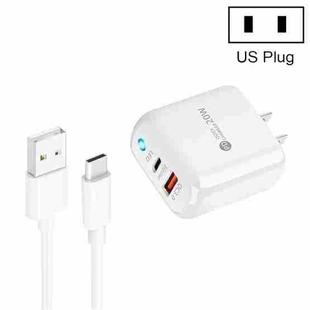 PD04 Type-C + USB Mobile Phone Charger with USB to Type-C Cable, US Plug(White)